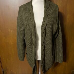 Olive Green Cable Knit Cardigan Sweater